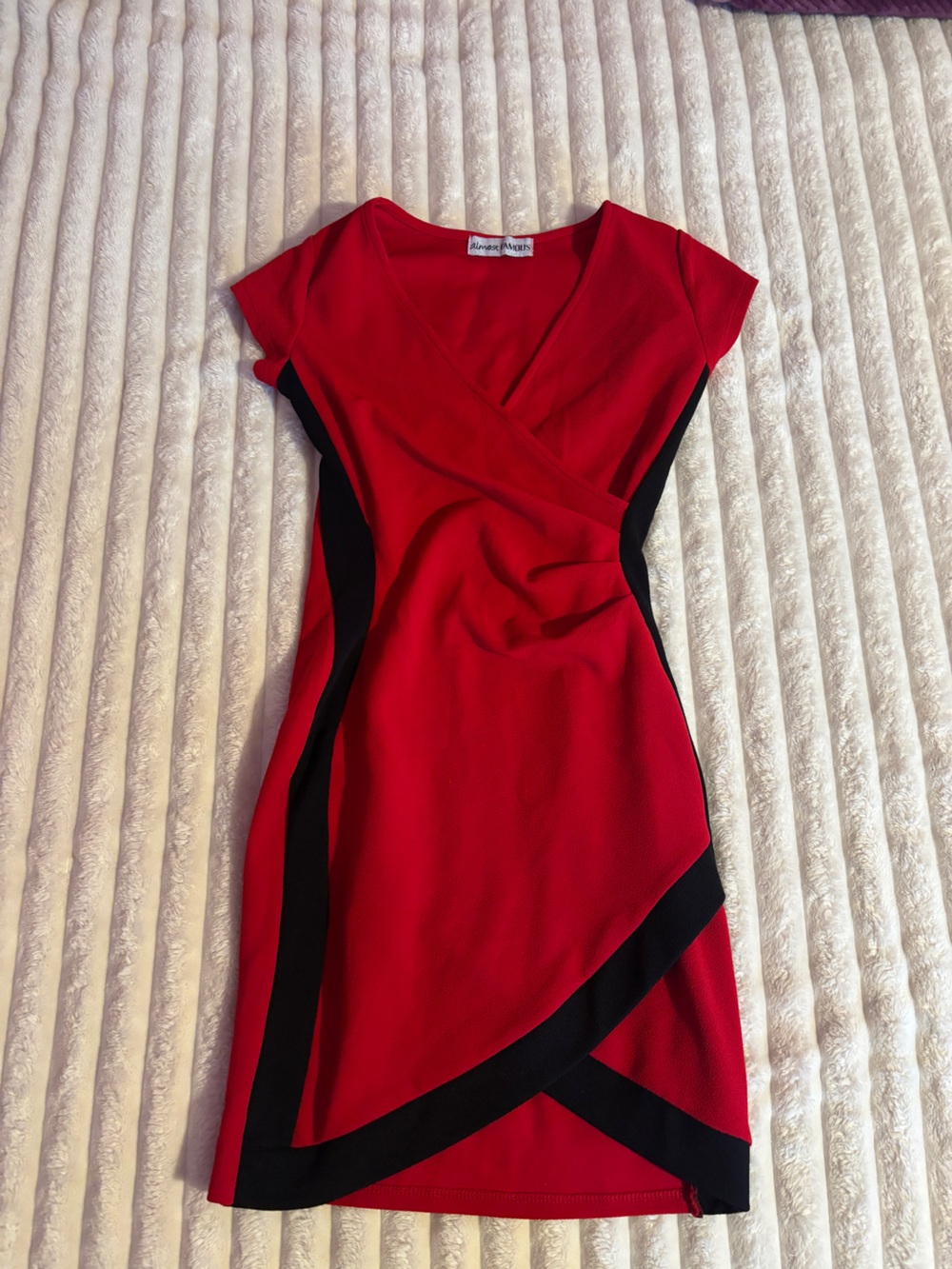Red & Black Cap Sleeve Wrap Dress